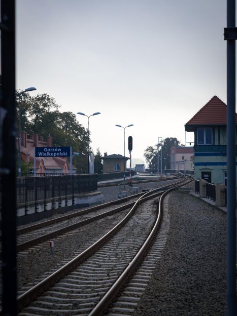 View from the edge of Platform 2 towards the bridge over roads by Warta's riverside