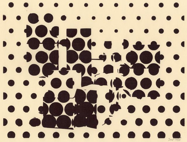 Dots in a hexagonal array of varying sizes 