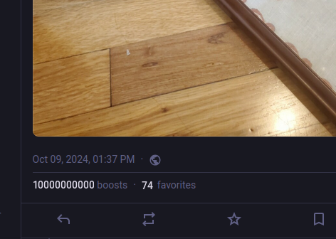 Screenshot showing the image with 10 billion boosts, 74 favorites.