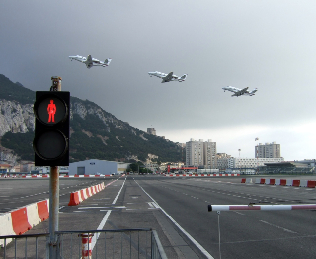 A plane takes off from Gibraltar airport