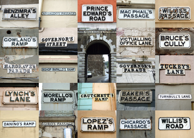 A collection of Gibraltar street signs