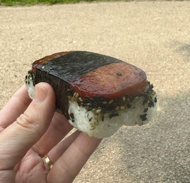 A delectable slice of grilled spam with egg and nori