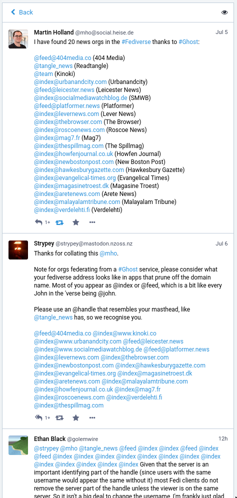Screenshot from a Mastodon web interface (social.librem.one), showing that it does "display anything after the second @"