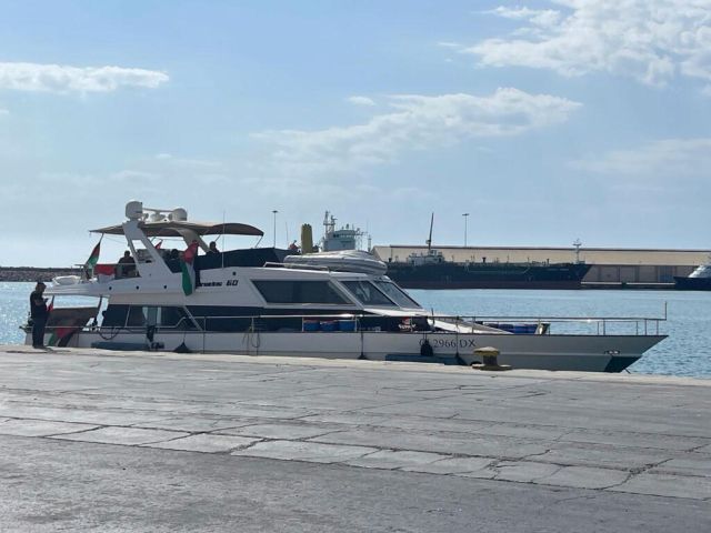 cover Second Gaza Sumud flotilla boat with 10 on board docks in Paphos