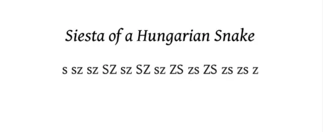 Edwin Morgan
Siesta of a Hungarian Snake

s sz sz SZ sz SZ sz ZS zs ZS zs zs z