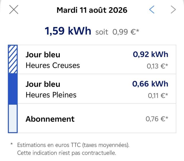 Screenshot from the same app, this screen is a summary of the costs